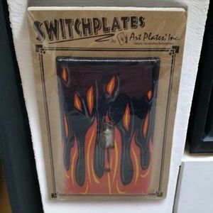 Flames Fire Single Switch Plate Cover Decoupage Handcrafted Art Plates USA